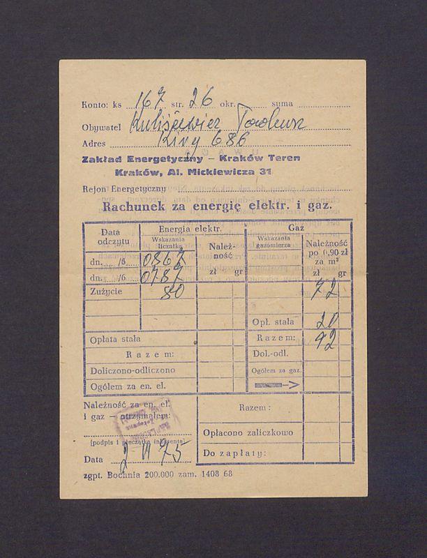 Rachunek za energię elektryczną i gaz