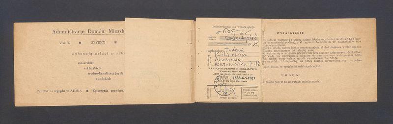 Książeczka opłat z tytułu najmu lokalu w Warszawie na ulicy Mazowieckiej 7 m.12, część I