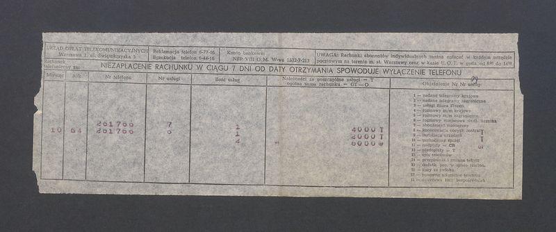 Rachunek telefoniczny z informacją: „Niezapłacenie rachunku w ciągu 7 dni od daty otrzymania spowoduje wyłączenie telefonu”