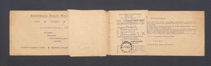 Książeczka opłat z tytułu najmu lokalu w Warszawie na ulicy Mazowieckiej 7 m.12, część I