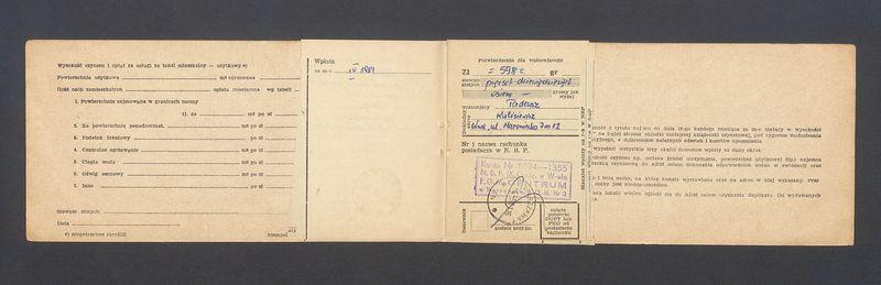 Książeczka opłat z tytułu najmu lokalu na ulicy Mazowieckiej 7 m. 12, na nazwisko Tadeusz Kulisiewicz