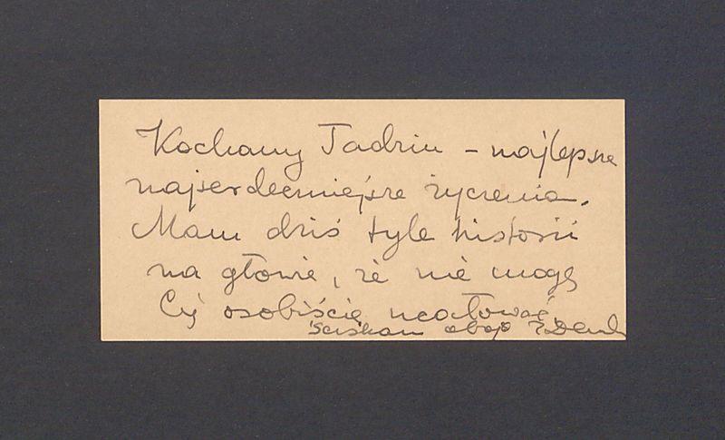 Na małym kartoniku (rodzaj wizytówki lub biletu) życzenia imieninowe dla T. Kulisiewicza