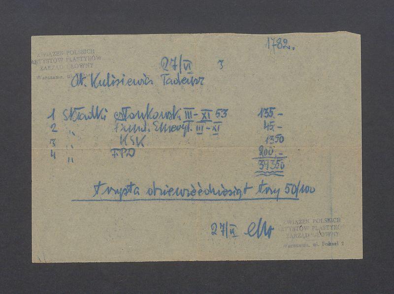 Wykaz składek członkowskich, Związek Polskich Artystów Plastyków