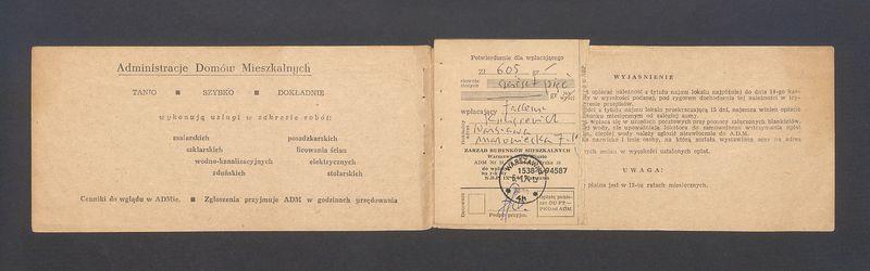 Książeczka opłat z tytułu najmu lokalu w Warszawie na ulicy Mazowieckiej 7 m.12, część I