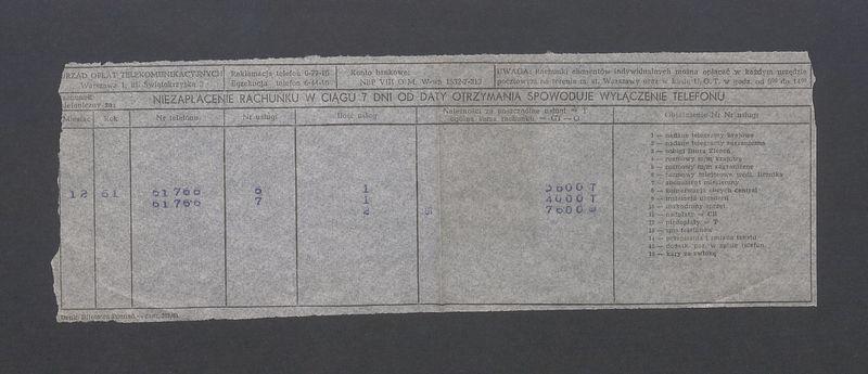 Rachunek telefoniczny z informacją: „Niezapłacenie rachunku w ciągu 7 dni od daty otrzymania spowoduje wyłączenie telefonu”