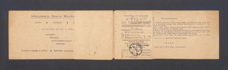 Książeczka opłat z tytułu najmu lokalu w Warszawie na ulicy Mazowieckiej 7 m.12, część I