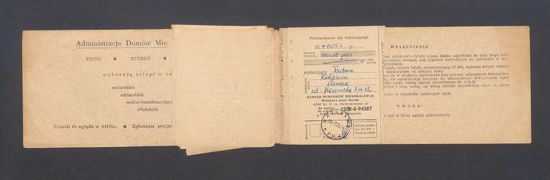 Książeczka opłat z tytułu najmu lokalu w Warszawie na ulicy Mazowieckiej 7 m.12, część II