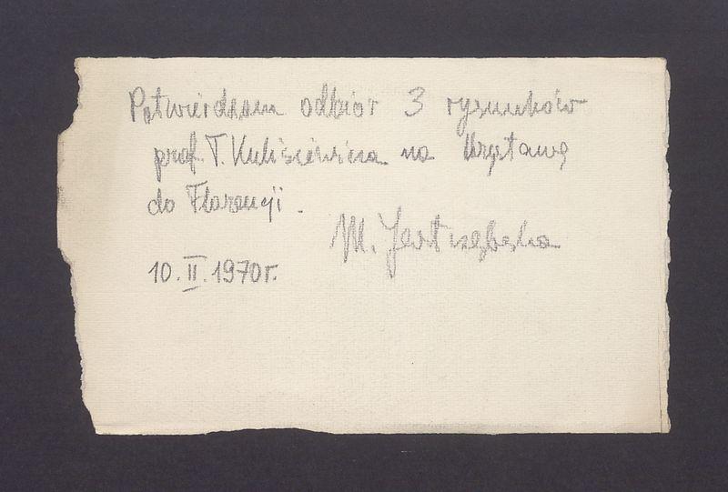 Potwierdzenie odbioru rysunków na wystawę we Florencji 