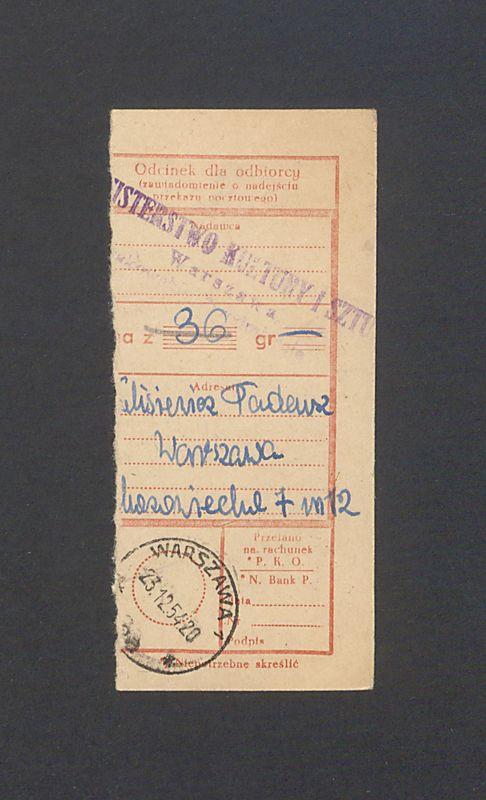 Odcinek dla odbiorcy dot. wpłat na rachunek bankowy, część I