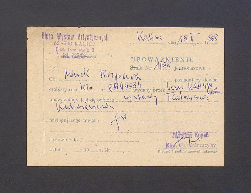 Upoważnienie do odbioru wystawy T. Kulisiewicza