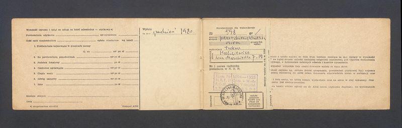 Książeczka opłat z tytułu najmu lokalu na ulicy Mazowieckiej 7 m. 12, na nazwisko Tadeusz Kulisiewicz