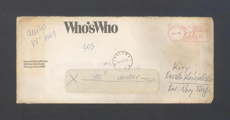 Koperta, nad. Marquis Who's Who Inc.