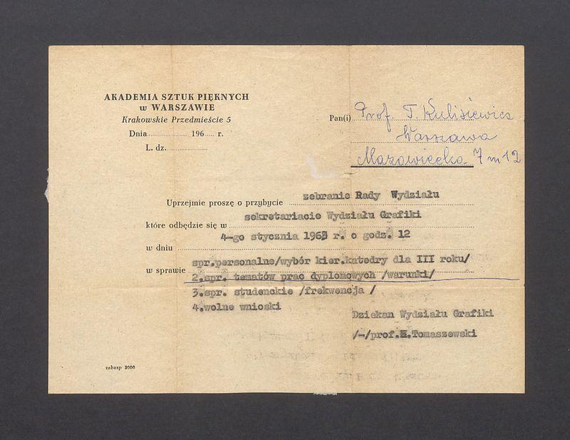 Zaproszenie na zebranie Rady Wydziału