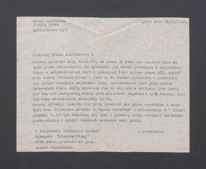 Szanowny Panie Kulisiewicz! Proszę wybaczyć moją śmiałość, że piszę do Pana [...]