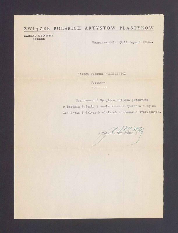 Szanownemu i Drogiemu Koledze przesyłam w imieniu Związku i swoim szczere życzenia [...]