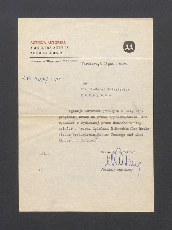 Agencja Autorska przesyła umowę na prawo do reprodukowania rysunków