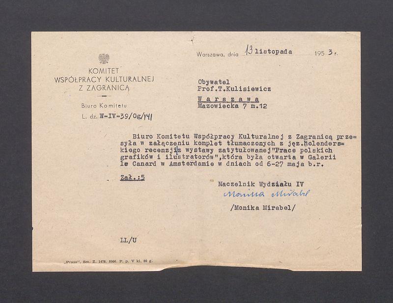 Biuro Komitetu Współpracy Kulturalnej z Zagranicą przesyła w załączeniu [...]