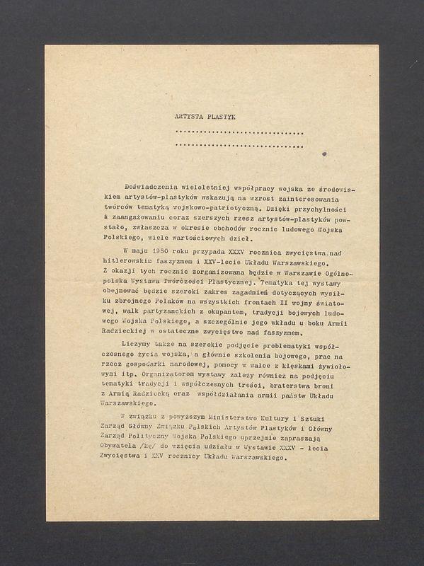 Doświadczenia wieloletniej współpracy wojska ze środowiskiem artystów-plastyków [...]