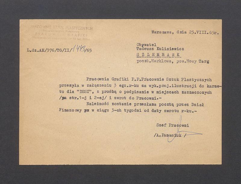 Pracownie Sztuk Plastycznych: informacja o przesłaniu 3. egzemplarzy rachunku za wykonanie projektu ilustracji