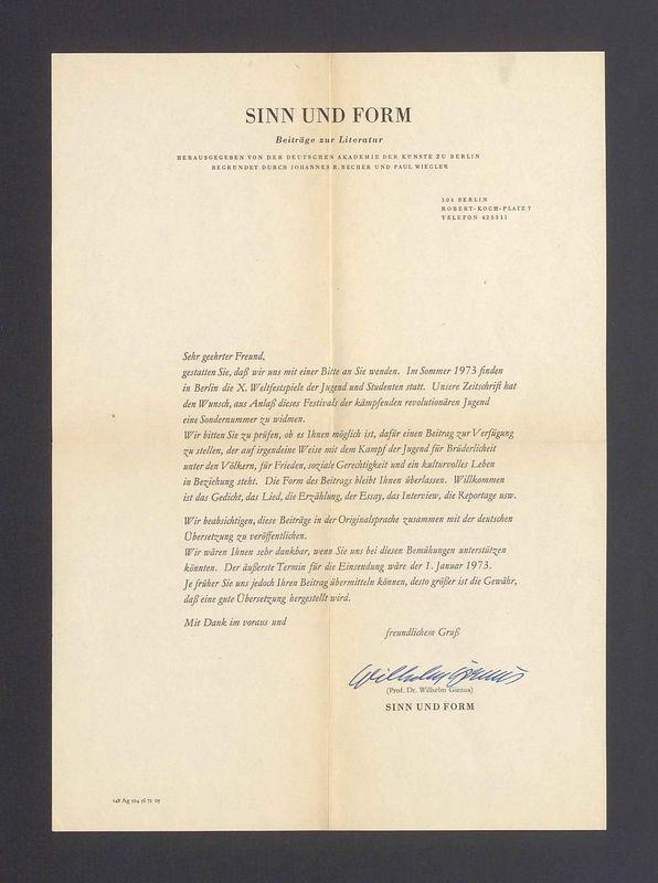 Sehr geehrter Freund, gestatten Sie, dass wir uns mit einer Bitte an Sie wenden [...]