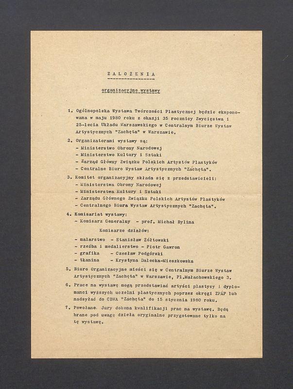 Założenia organizacyjne Ogólnopolskiej Wystawy Twórczości Plastycznej