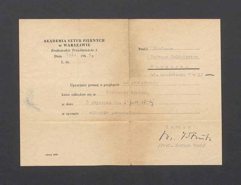 Prośba o przybycie na posiedzenie do Gabinetu Rektora