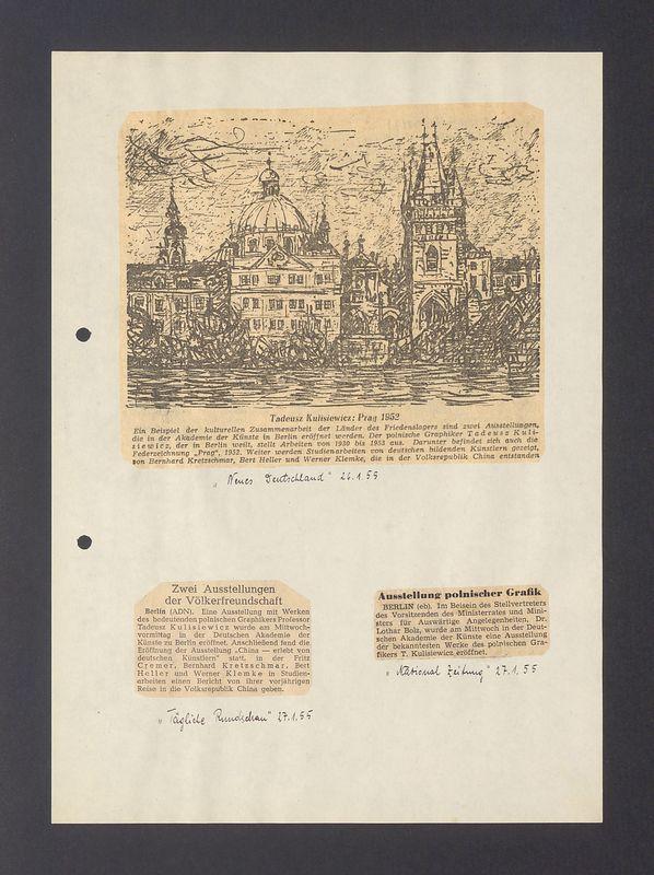 Pressestimmen uber die Ausstellung des polnischen Graphikers Prof. Tadeusz Kulisiewicz