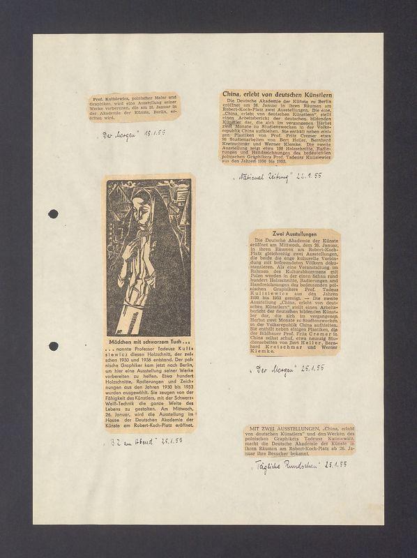 Pressestimmen uber die Ausstellung des polnischen Graphikers Prof. Tadeusz Kulisiewicz