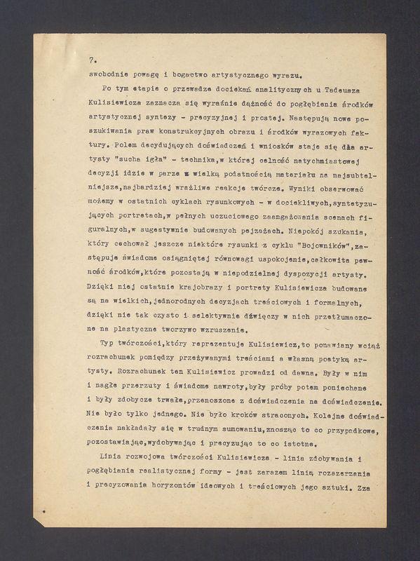 Tadeusz Kulisiewicz jest artystą, który osiągiem swych doświadczeń i osiągnięć twórczych [...]