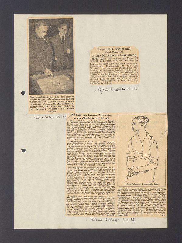 Pressestimmen uber die Ausstellung des polnischen Graphikers Prof. Tadeusz Kulisiewicz