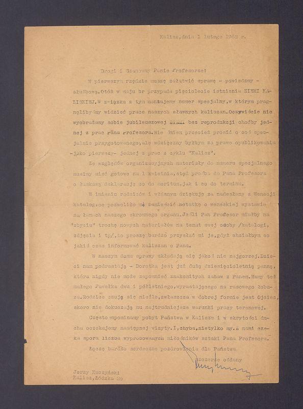 Drogi i Szanowny Panie Profesorze! W pierwszym rzędzie muszę załatwić sprawę - powiedzmy - służbową [...]