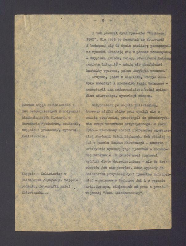 Tadeusz Kulisiewicz. Scenariusz audycji z cyklu "Portrety"