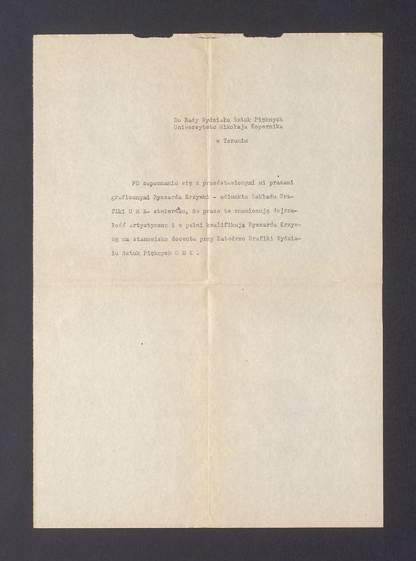 Po zapoznaniu się z przedstawionymi mi pracami graficznymi Ryszarda Krzywki [...]