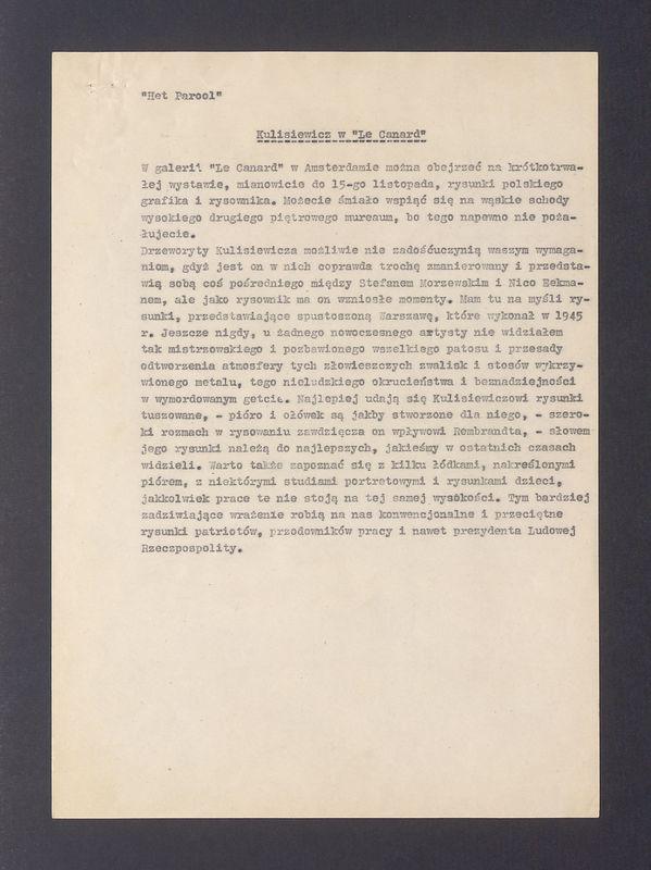 Kulisiewicz w "Le Canard". W galerii "Le Canard" w Amsterdamie można obejrzeć [...]