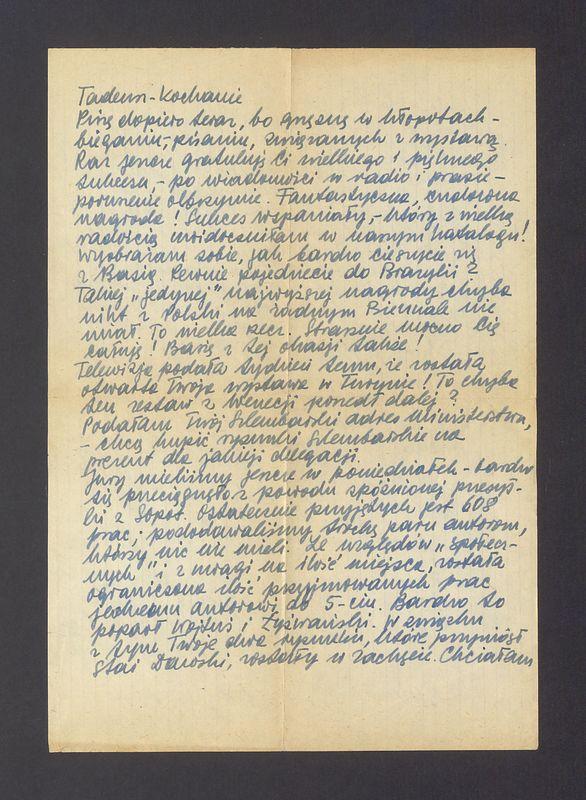 Tadeusz Kochanie - piszę dopiero teraz, bo grzęznę w kłopotach [...]