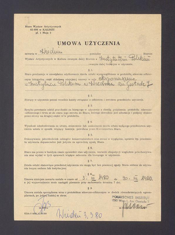 Umowa użyczenia dzieł sztuki