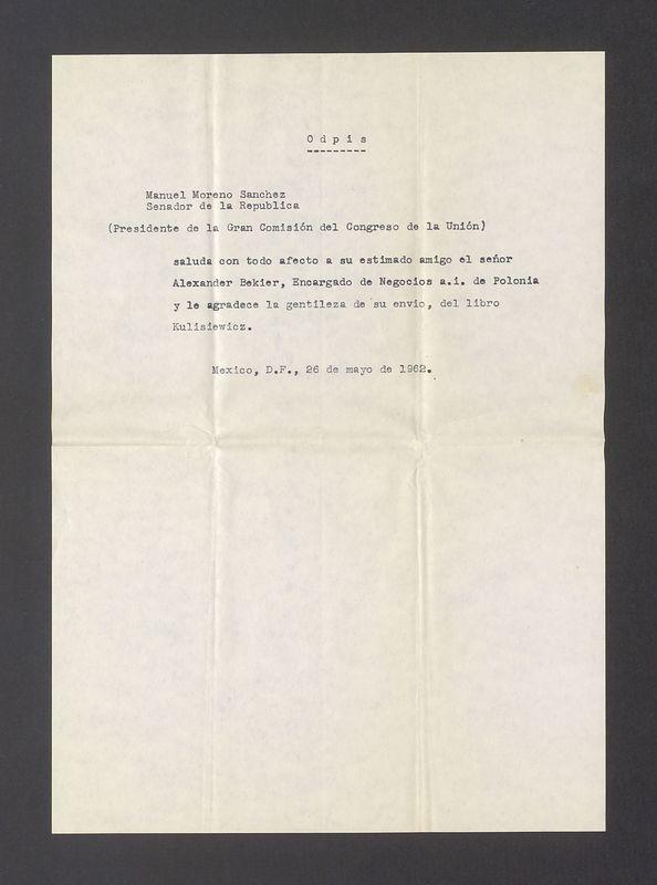 Manuel Moreno Sanchez, Senador de la Republica saluda con todo afecto [...]