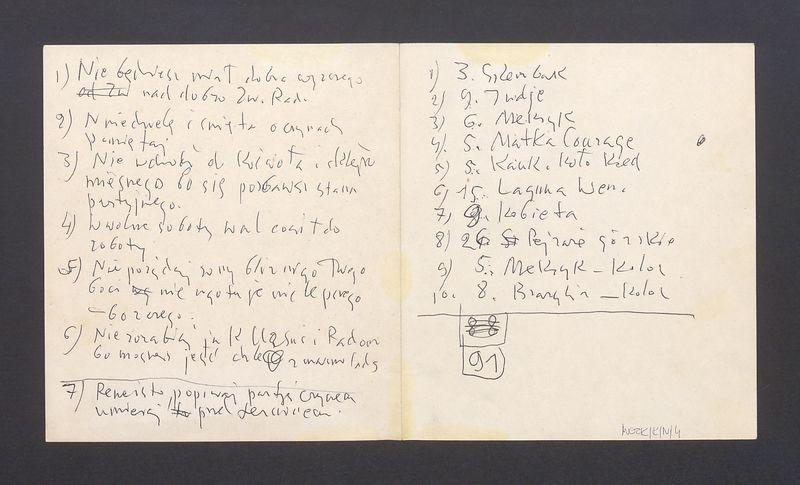 Spis cykli z wykazaną liczbą prac; humorystyczne 8 przykazań odnoszących się do rzeczywistości polityczno-społecznej