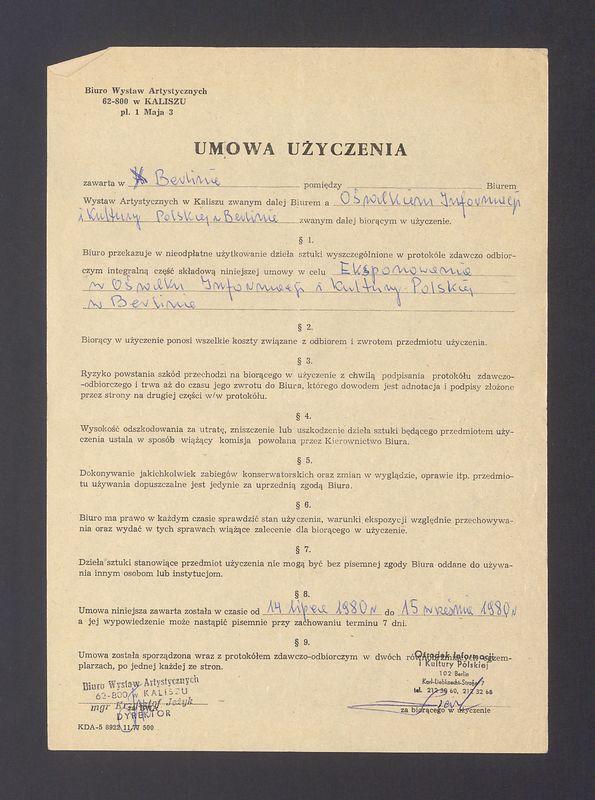 Umowa użyczenia dzieł sztuki