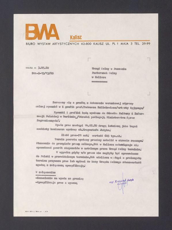 Zwracamy się z prośbą o dokonanie warunkowej odprawy celnej rysunków i grafik [...]