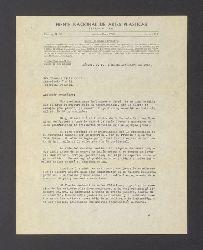 Estimado companero: Con profunda pena informamos a usted [...]