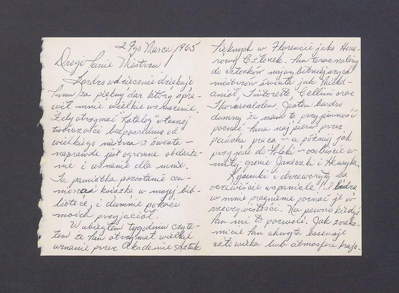 Drogi Panie Mistrzu! Bardzo wdzięcznie dziękuję Panu [...]