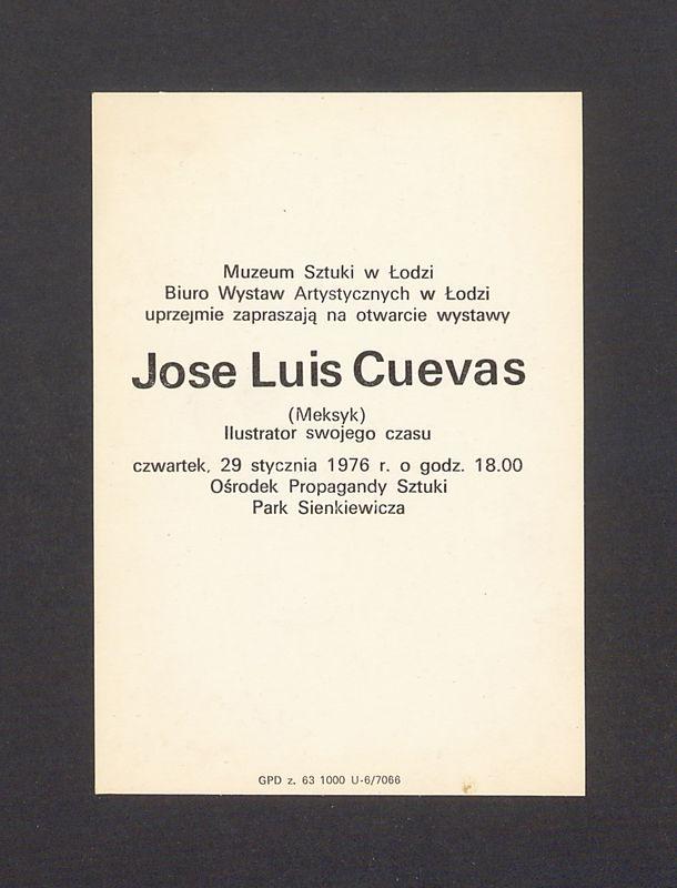 Zaproszenie na otwarcie wystawy "Jose Luis Cuevas (Meksyk) Ilustrator swojego czasu"