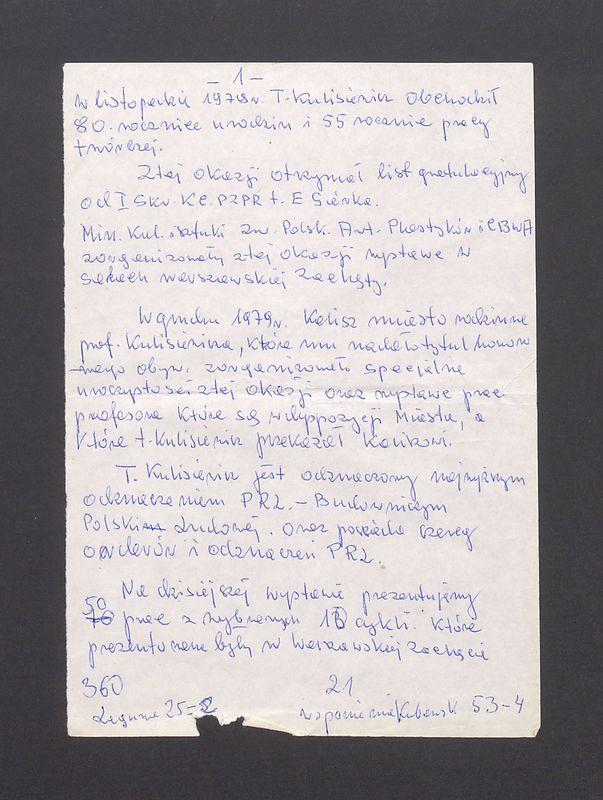 W listopadzie 1979 r. T. Kulisiewicz obchodził 80. rocznicę urodzin i 55 rocznicę pracy twórczej [...]