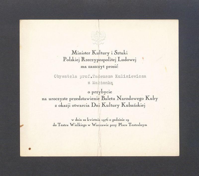 Zaproszenie na przedstawienie Baletu Narodowego Kuby