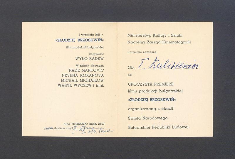 Zaproszenie na premierę filmu "Złodziej brzoskwiń"