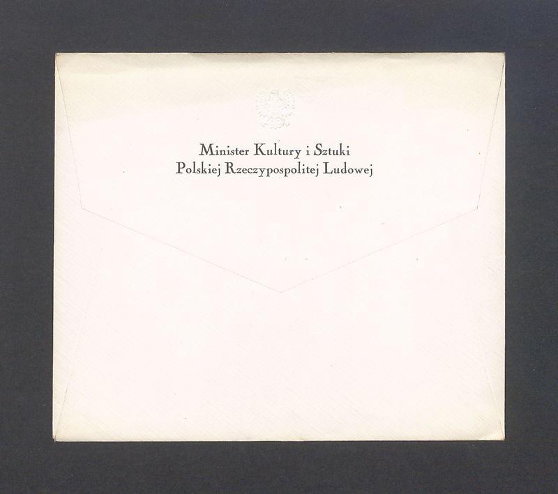 Koperta, nad. Minister Kultury i Sztuki Polskiej Republiki Ludowej
