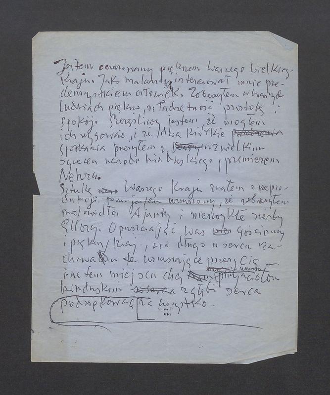 Notatka z Indii - fragment podziękowania