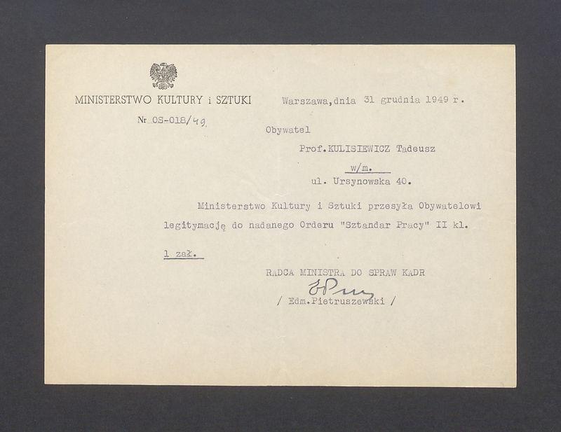 Ministerstwo Kultury i Sztuki przesyła Obywatelowi legitymację [...]