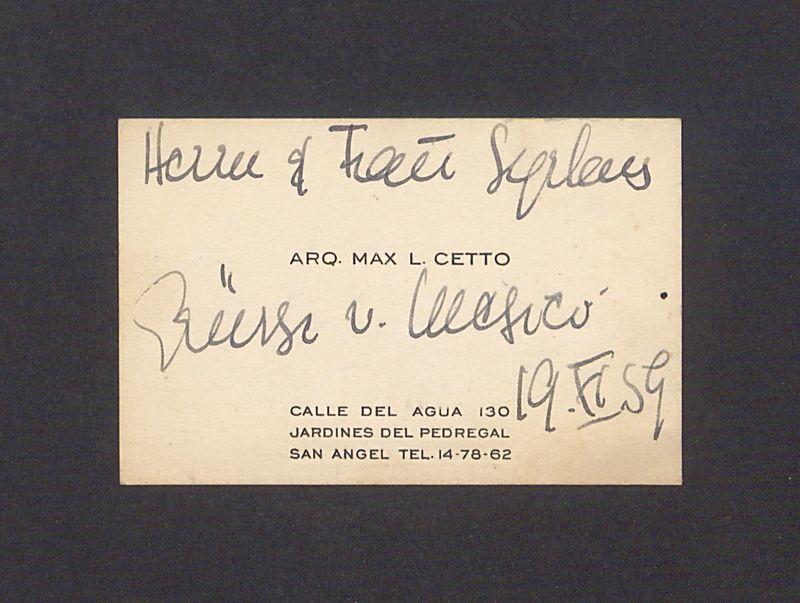 Wizytówka, Arq. Max L. Cetto